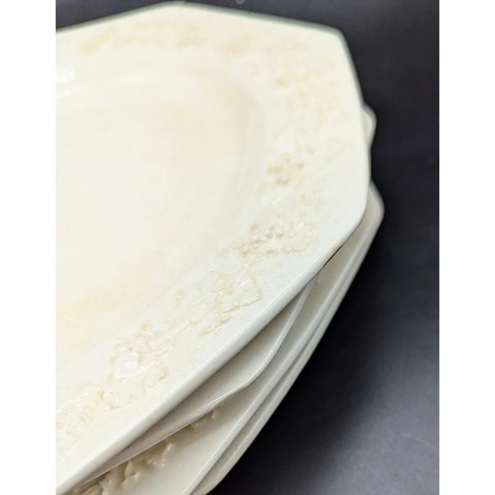 Set/5 Vintage Wedgwood Cream On Cream Octagonal Dinner Plate 9.5